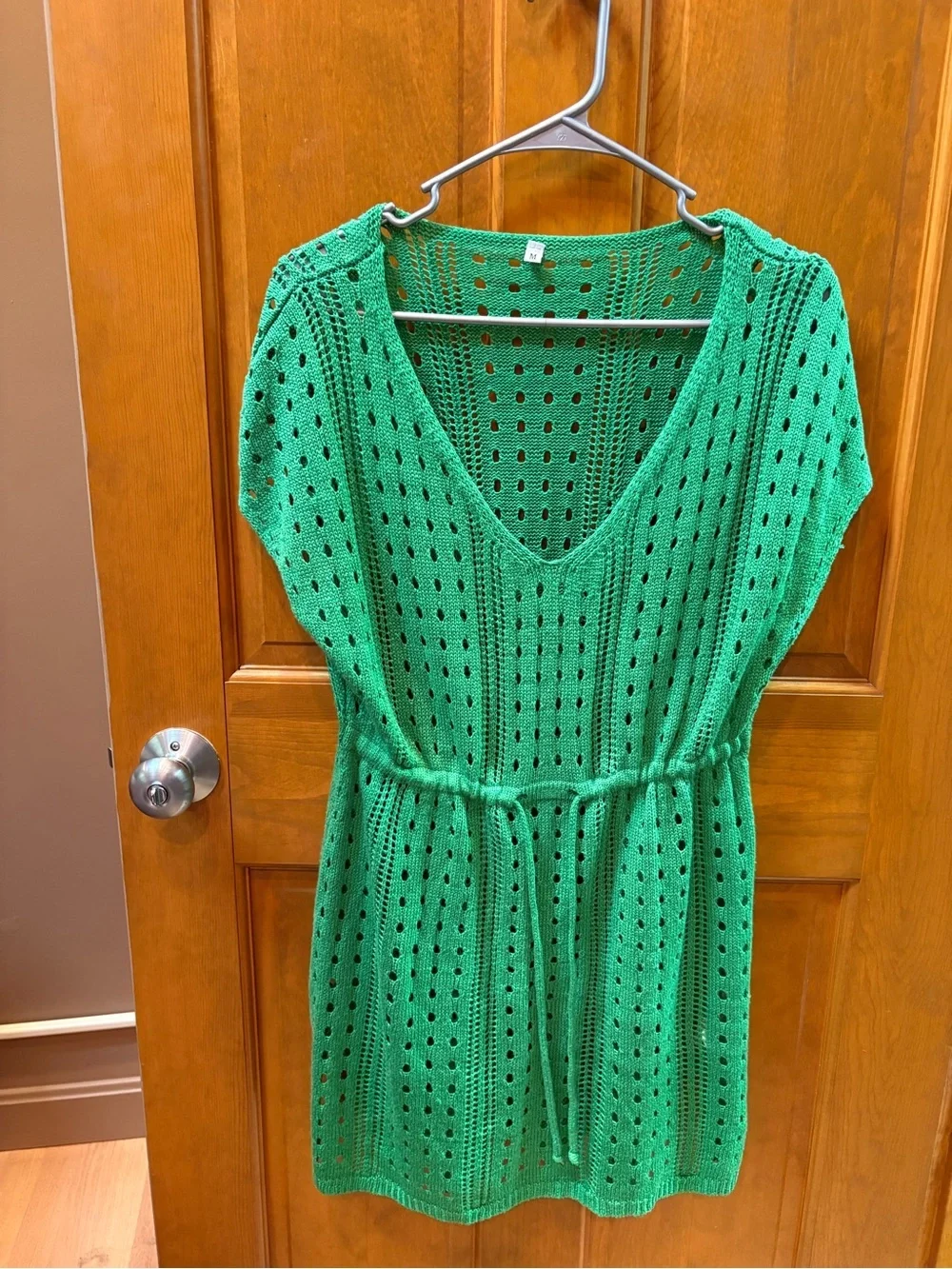 Kelly Green Crochet Draw String Waist Beach Pool Cover Up Size Medium